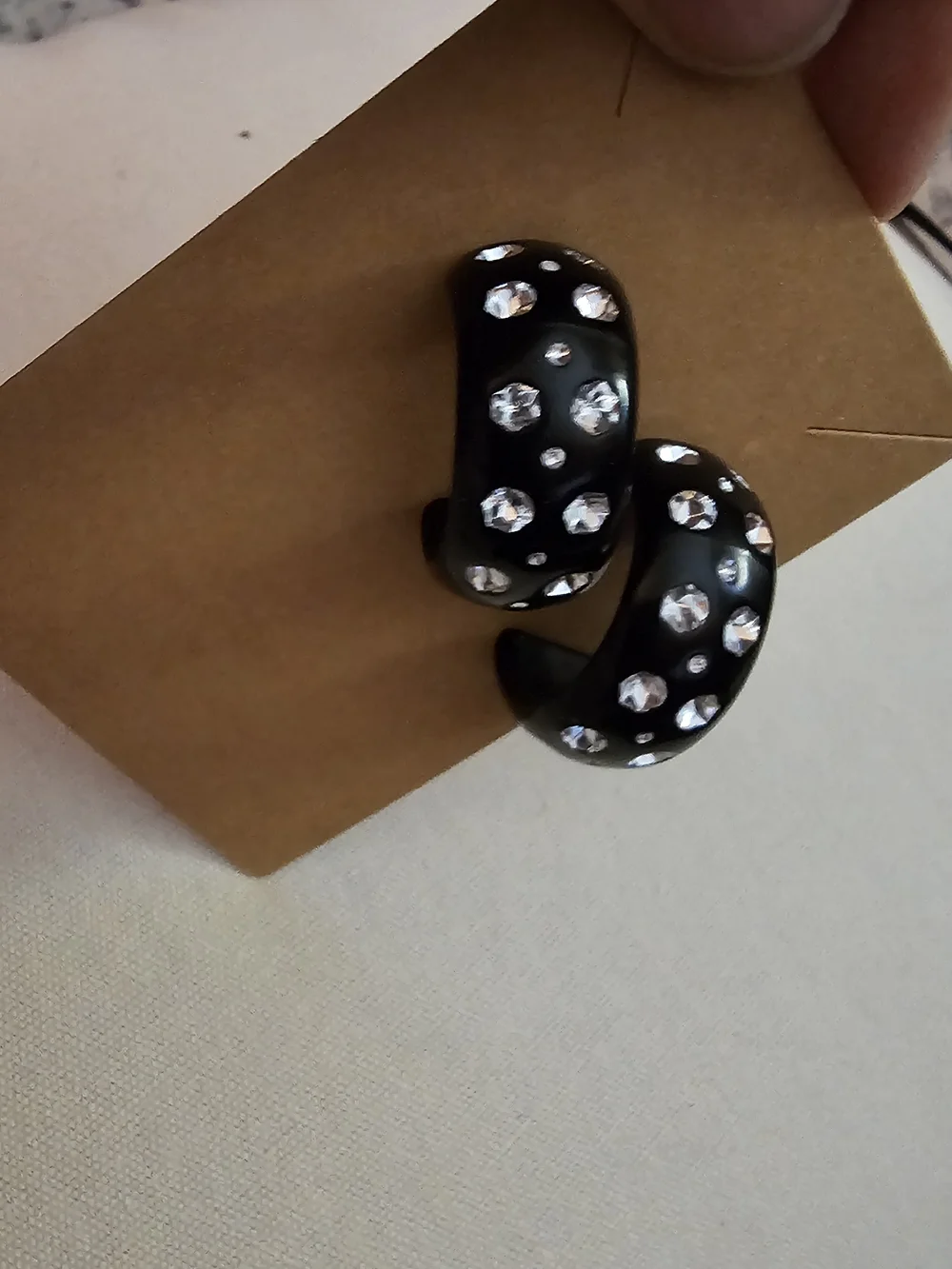 Black Rhinestone Hoop Earrings - Picture 7 of 9